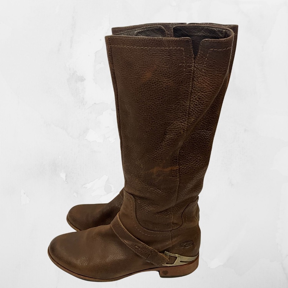 UGG Leather Western Boots Women’s 8 Brown Tall Harness Zip Equestrian - Picture 3 of 13